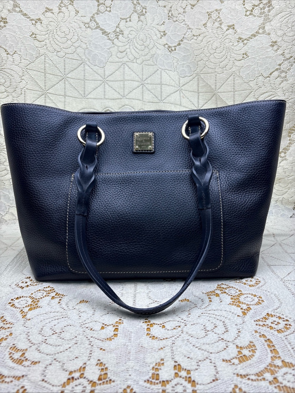 Dooney & Bourke Tammy Tote Black On Black Pebbled Leather Tote Braided Straps